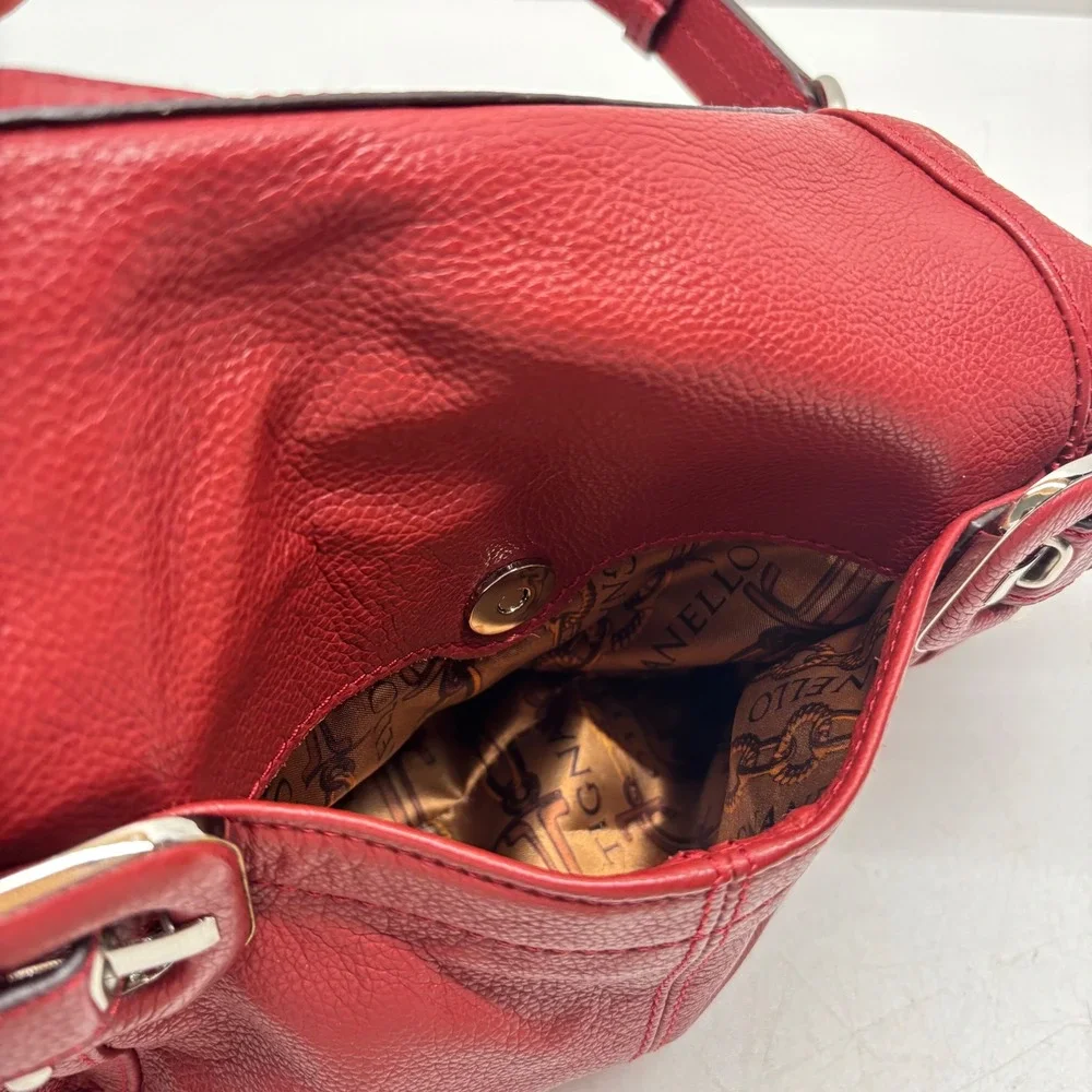 Tignanello Hobo Shoulder Bag Pebbled Leather Red Silver Hardware Buckle Y2K
